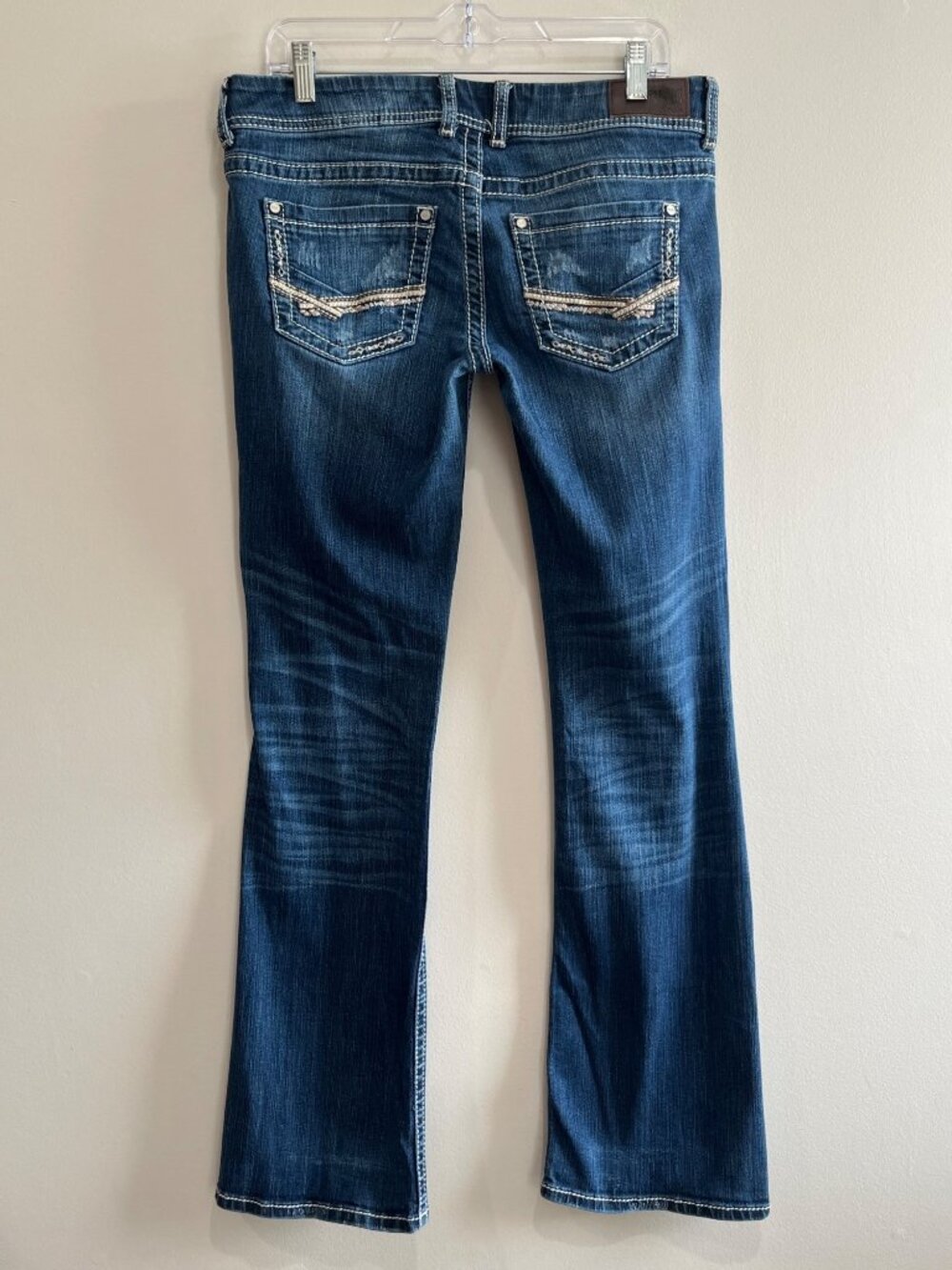 BKE Stella Boot Cut Jeans Womens 30X33.5 Low Rise Y2K Embellished Bold Stitch